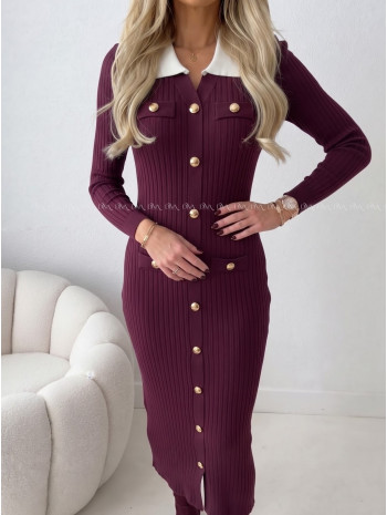 Úpletové midi šaty so zlatými gombíkmi Rouri burgundy AB 856