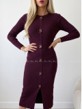 Úpletové midi šaty s ozdobnými gombíkmi flowers burgundy AB 820