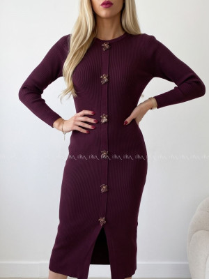Úpletové midi šaty s ozdobnými gombíkmi flowers burgundy AB 820