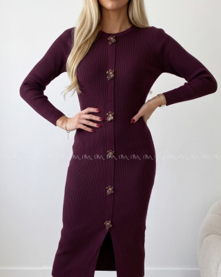 Úpletové midi šaty s ozdobnými gombíkmi flowers burgundy AB 820