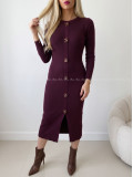 Úpletové midi šaty s ozdobnými gombíkmi flowers burgundy AB 820