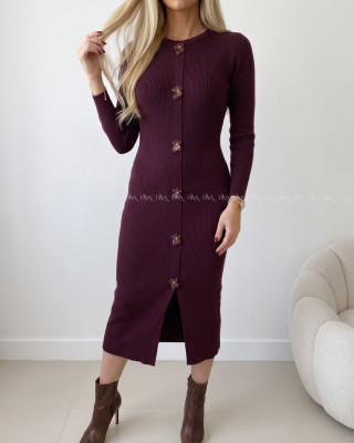 Úpletové midi šaty s ozdobnými gombíkmi flowers burgundy AB 820