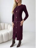 Úpletové midi šaty s ozdobnými gombíkmi flowers burgundy AB 820