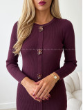 Úpletové midi šaty s ozdobnými gombíkmi flowers burgundy AB 820
