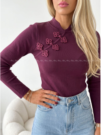Úpletový top so zdobením burgundy AB 817