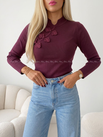 Úpletový top so zdobením burgundy AB 817 Úpletový top so zdobením burgundy AB 817