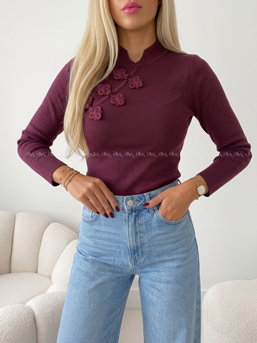 Úpletový top so zdobením burgundy AB 817 Úpletový top so zdobením burgundy AB 817