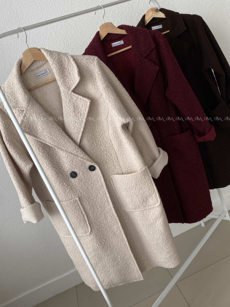 Boucle midi prechodný kabát čokoládový AB 809 Boucle midi prechodný kabát čokoládový AB 809