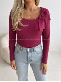 Rebrovaný top s mašľou burgundy AB 818