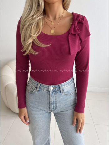 Rebrovaný top s mašľou burgundy AB 818