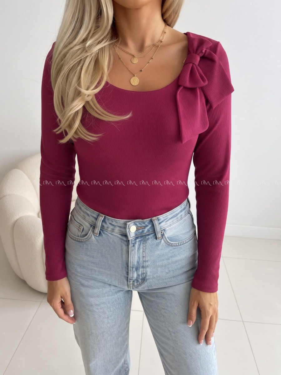 Rebrovaný top s mašľou burgundy AB 818