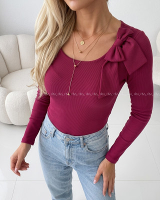Rebrovaný top s mašľou burgundy AB 818