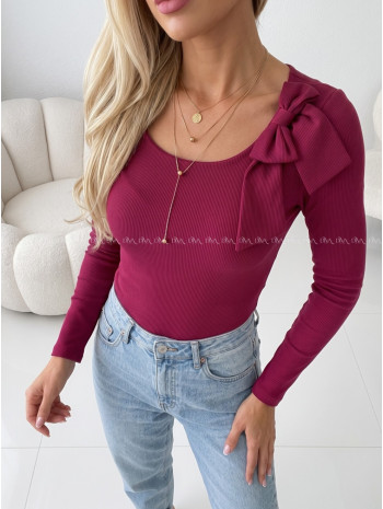 Rebrovaný top s mašľou burgundy AB 818
