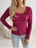 Rebrovaný top s mašľou burgundy AB 818