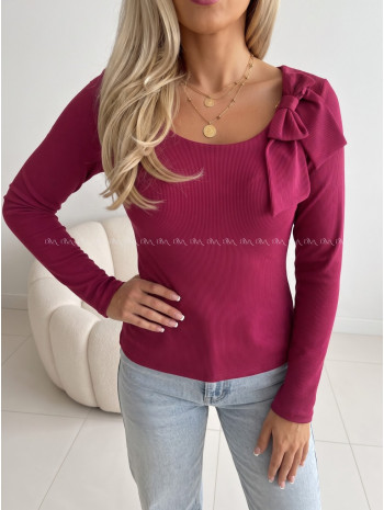 Rebrovaný top s mašľou burgundy AB 818