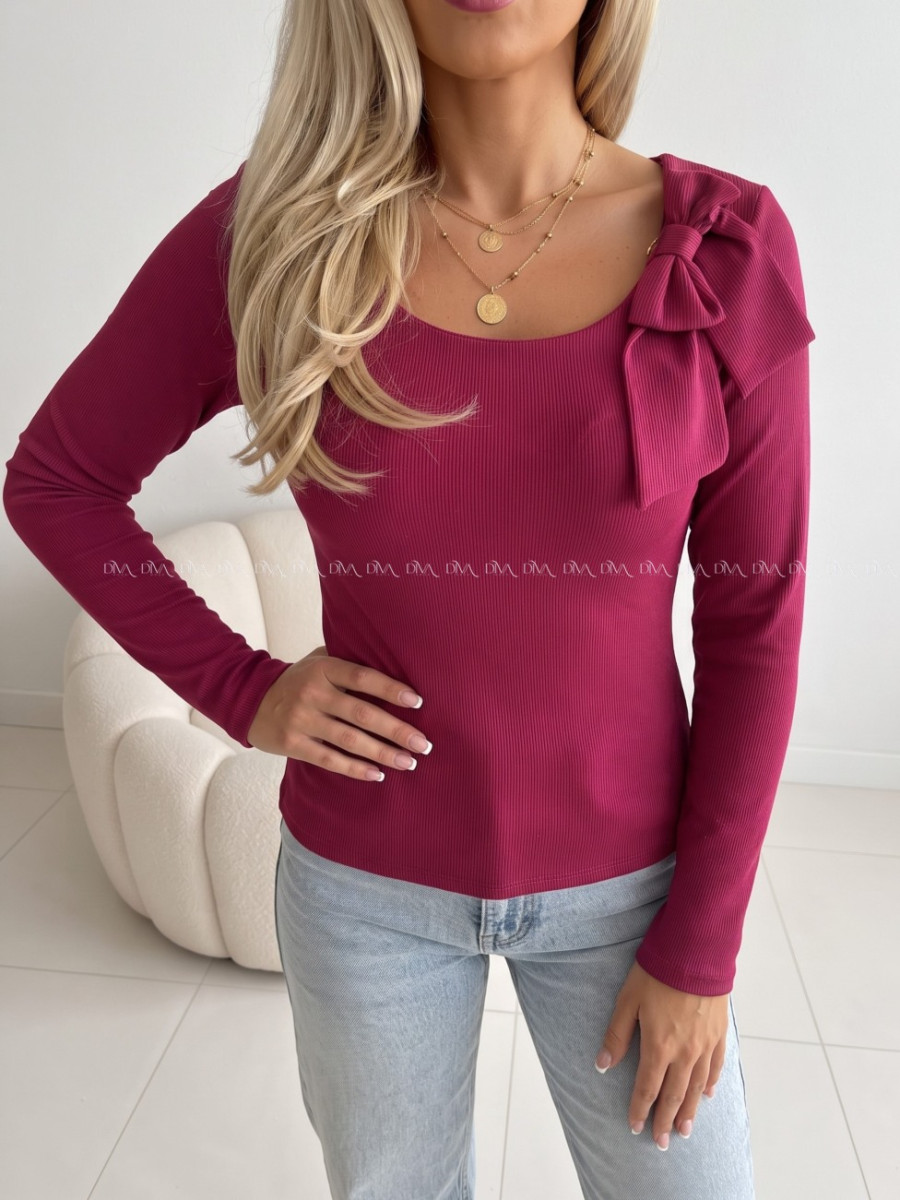 Rebrovaný top s mašľou burgundy AB 818