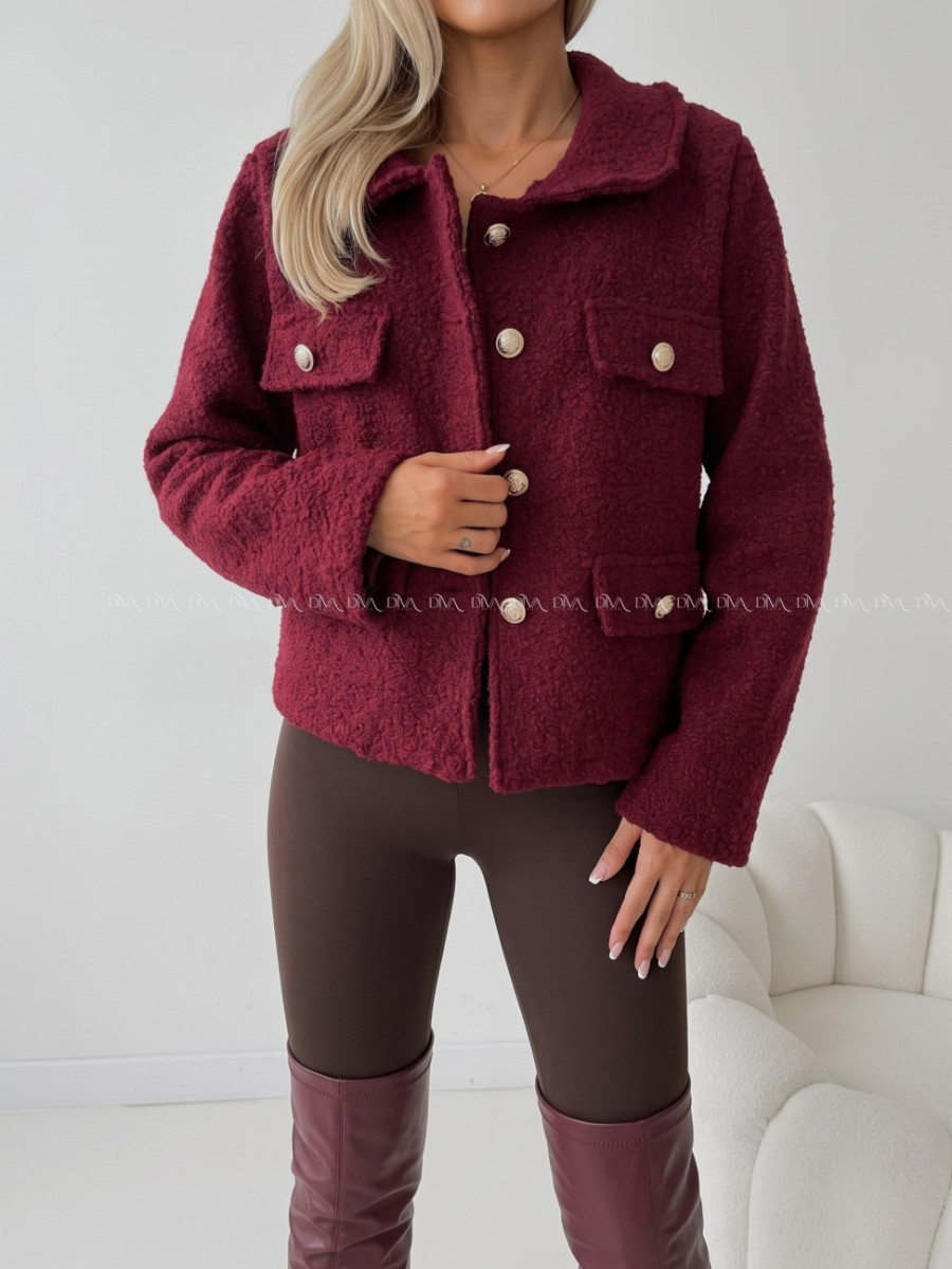 Bouclé bunda do pása burgundy AB 60 Bouclé bunda do pása burgundy AB 60