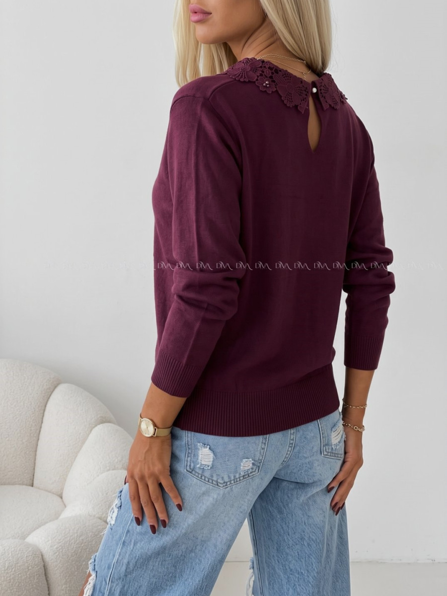 Sveter s ozdobným golierom burgundy AB 841