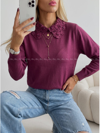 Sveter s ozdobným golierom burgundy AB 841 Sveter s ozdobným golierom burgundy AB 841