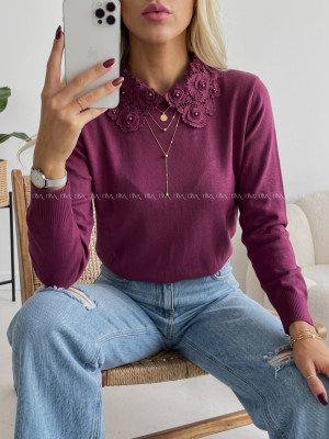 Sveter s ozdobným golierom burgundy AB 841