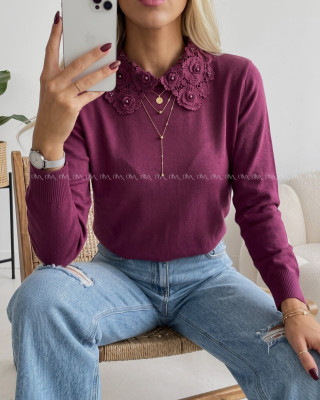 Sveter s ozdobným golierom burgundy AB 841