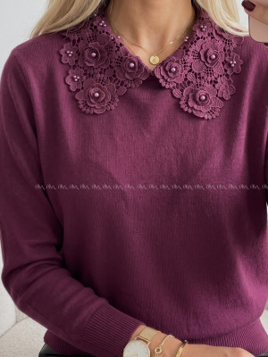 Sveter s ozdobným golierom burgundy AB 841