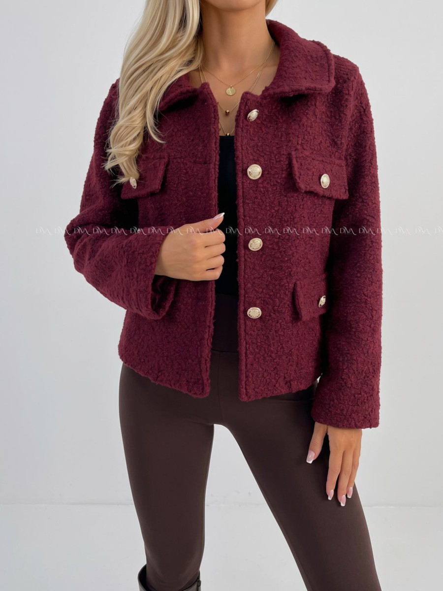 Bouclé bunda do pása burgundy AB 60 Bouclé bunda do pása burgundy AB 60
