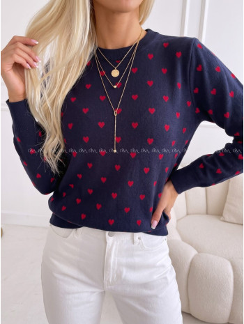 Sveter so srdiečkami navy blue AA 142