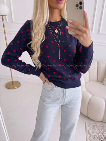 Sveter so srdiečkami navy blue AA 142