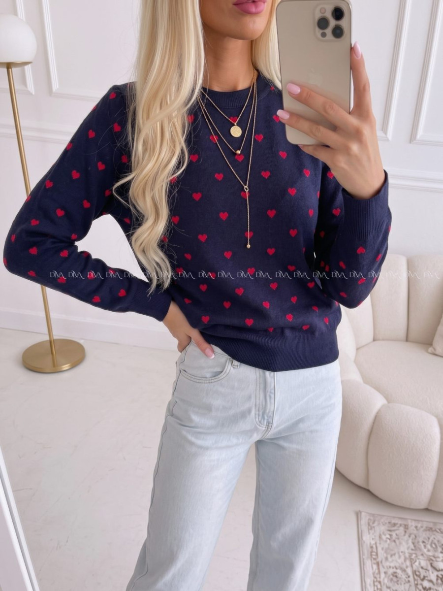 Sveter so srdiečkami navy blue AA 142