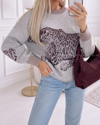 Oversize sveter Leopard sivý AA 16