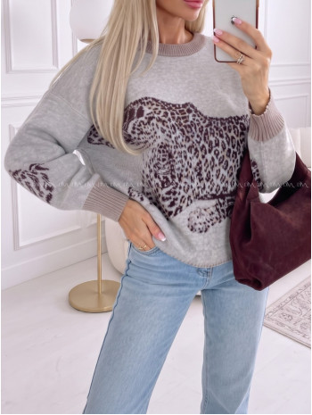 Oversize sveter Leopard sivý AA 16 Oversize sveter Leopard sivý AA 16