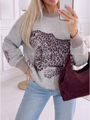 Oversize sveter Leopard sivý AA 16