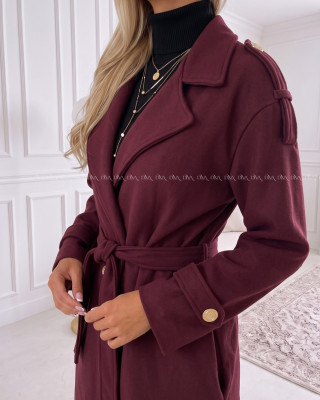 Midi prechodný kabát s prímesou vlny burgundy AB 903