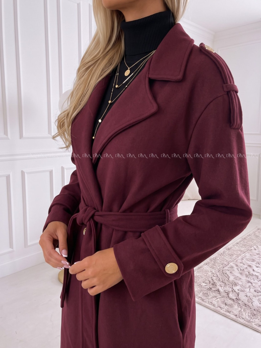 Midi prechodný kabát s prímesou vlny burgundy AB 903