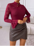 Úpletový top s krajkou a korálkovým zdobením burgundy AB 904 Úpletový top s krajkou a korálkovým zdobením burgundy AB 904