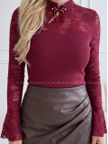 Úpletový top s krajkou a korálkovým zdobením burgundy AB 904 Úpletový top s krajkou a korálkovým zdobením burgundy AB 904