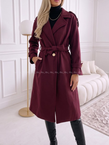 Midi prechodný kabát s prímesou vlny burgundy AB 903