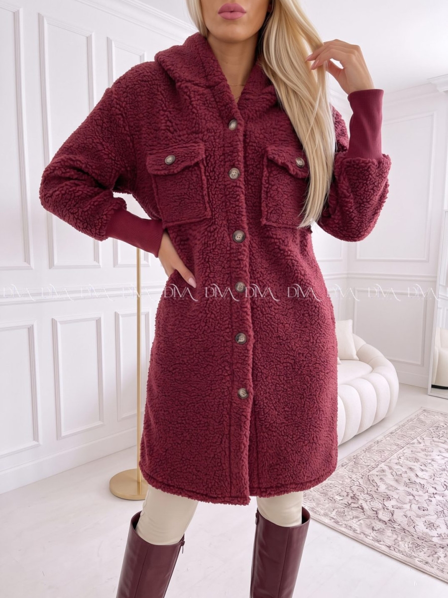 Midi bouclé kabátik vínový AB 666 Midi bouclé kabátik vínový AB 666