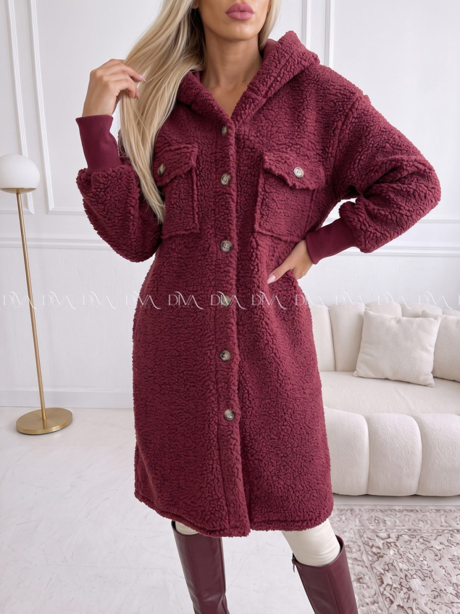 Midi bouclé kabátik vínový AB 666 Midi bouclé kabátik vínový AB 666