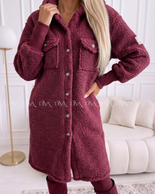 Midi bouclé kabátik vínový AB 666