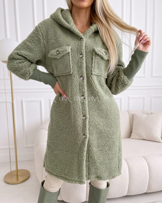 Midi bouclé kabátik khaki zelený AB 666