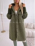 Midi bouclé kabátik khaki zelený AB 666 Midi bouclé kabátik khaki zelený AB 666