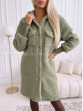 Midi bouclé kabátik khaki zelený AB 666 Midi bouclé kabátik khaki zelený AB 666