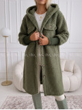 Midi bouclé kabátik khaki zelený AB 666 Midi bouclé kabátik khaki zelený AB 666