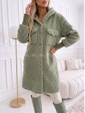 Midi bouclé kabátik khaki zelený AB 666 Midi bouclé kabátik khaki zelený AB 666