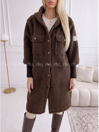 Midi bouclé kabátik čokoládový AB 666 Midi bouclé kabátik čokoládový AB 666