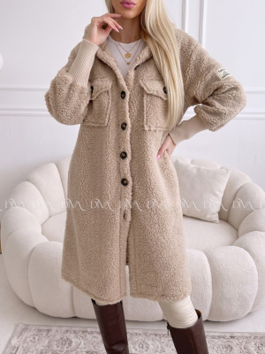 Midi bouclé kabátik latté/hnedá AB 666