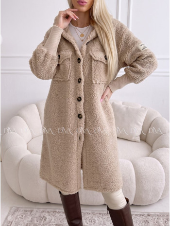 Midi bouclé kabátik latté/hnedá AB 666