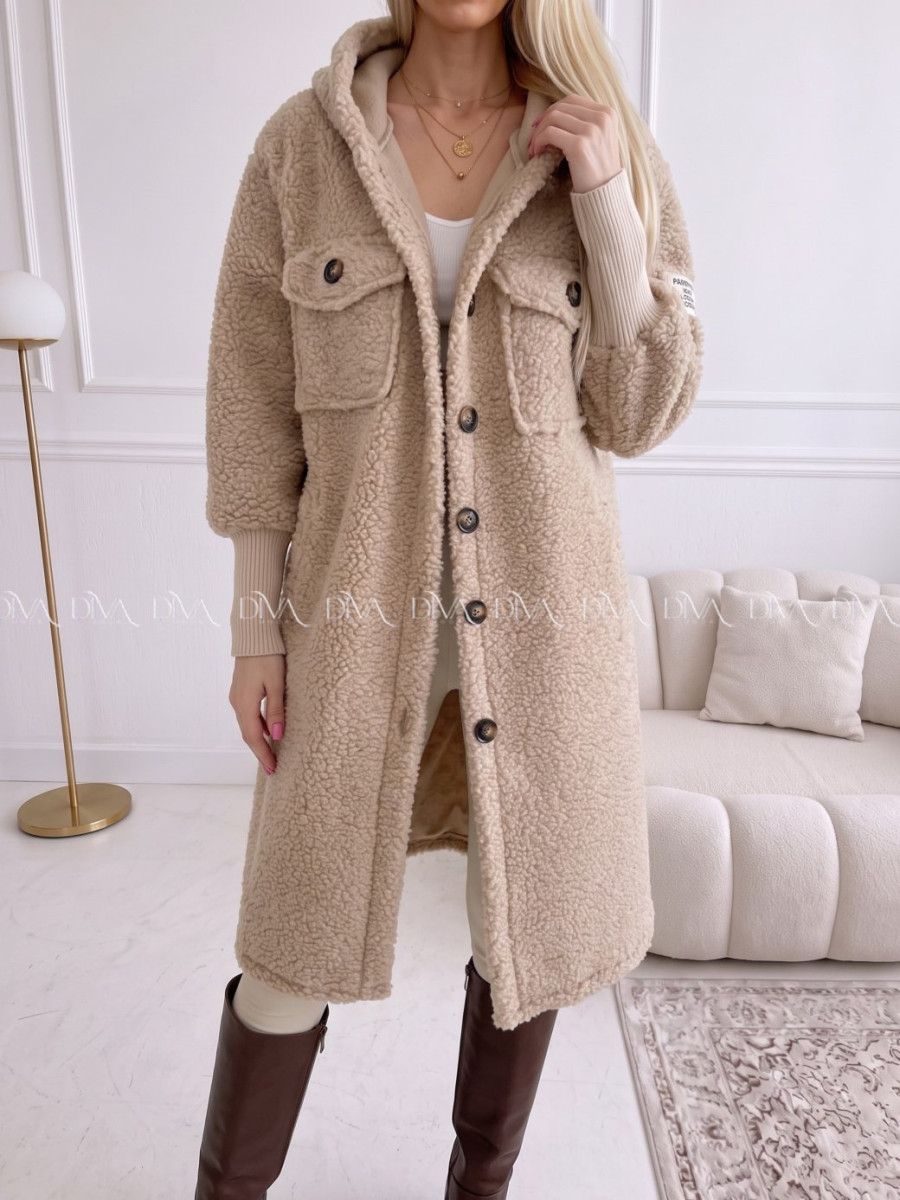 Midi bouclé kabátik latté/hnedá AB 666